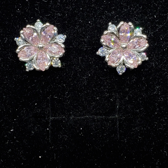 Cz pink and white earrings - Picture 3 of 3